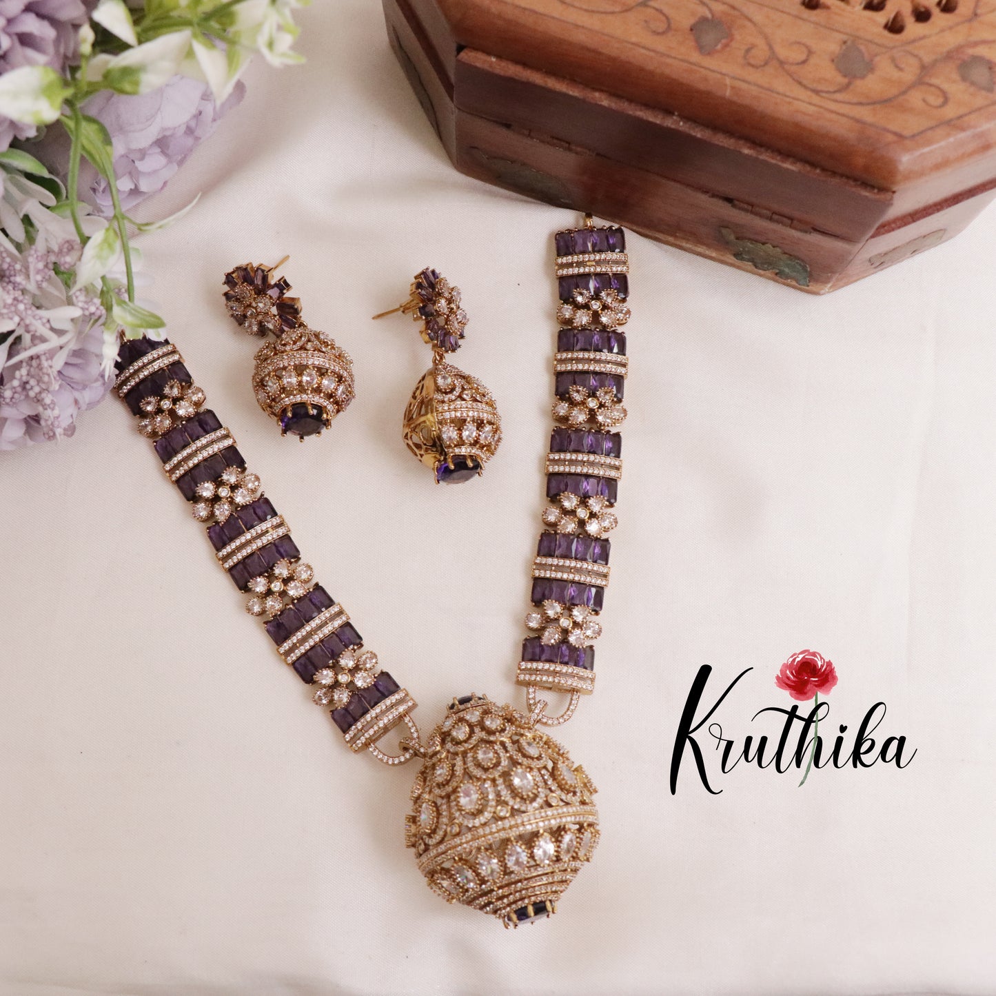 Premium Victorian moissanite Necklace set NC2018 (In 3 colors)