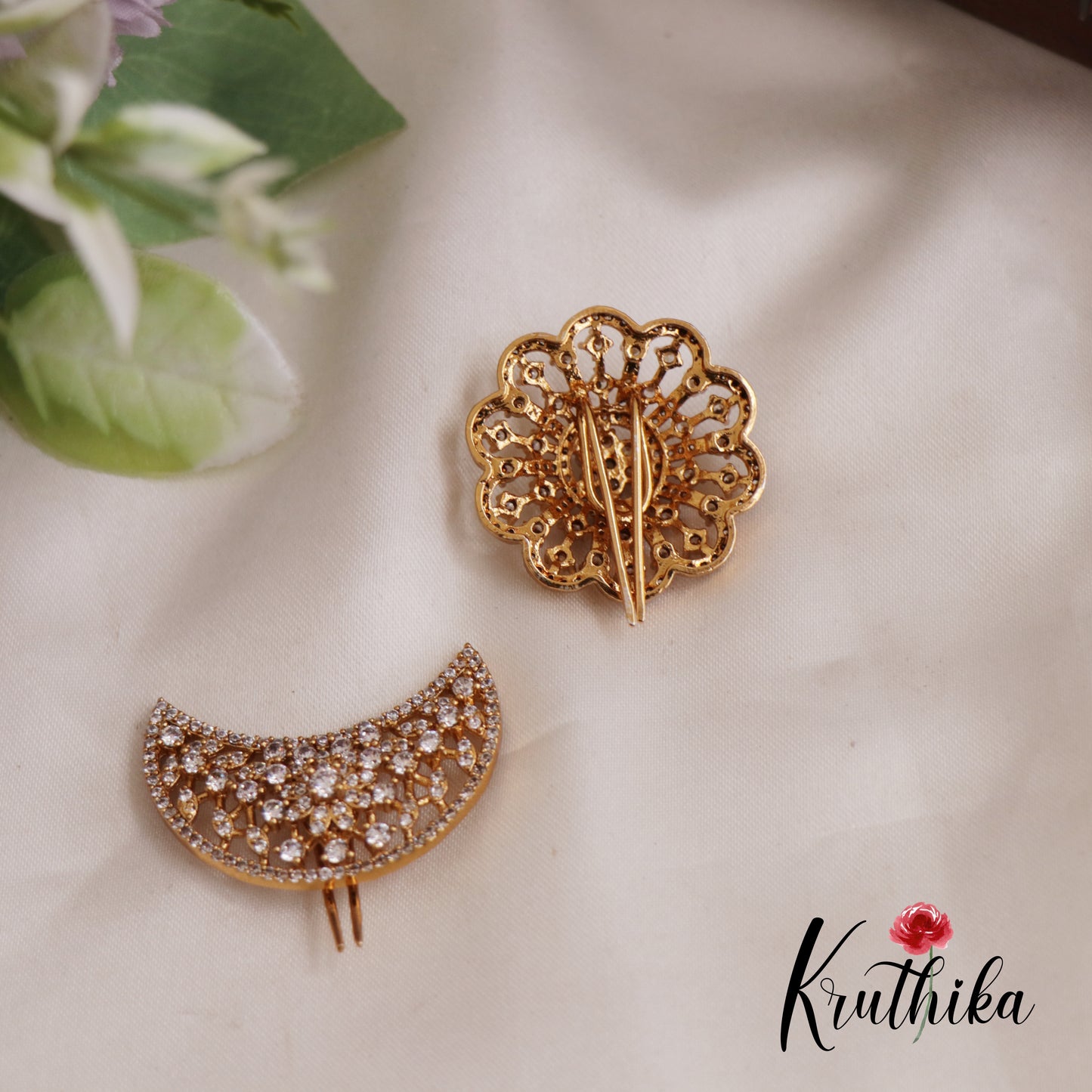 Elegant AD Floral Chandra Surya Hair Ornaments J301
