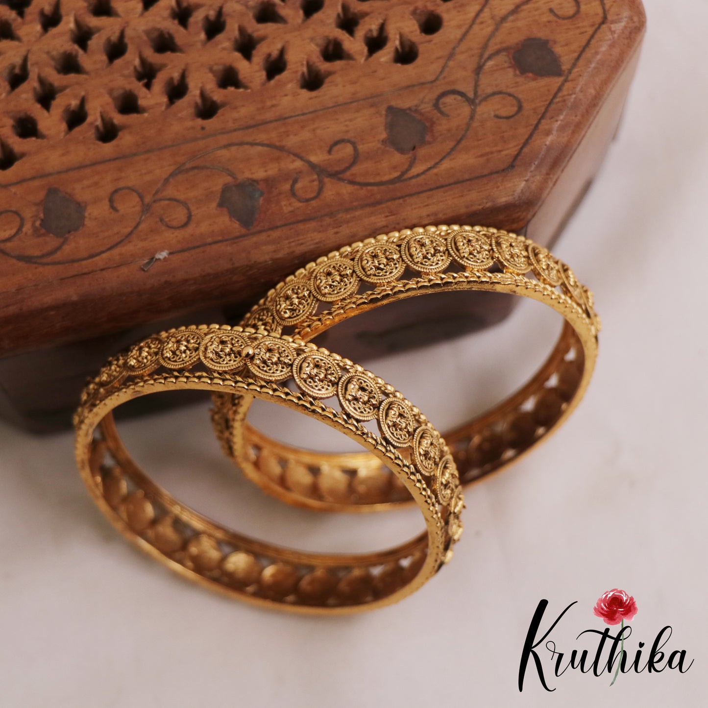 Traditional Antique Lakshmi Motifs Temple Bangles B525 (Set Of 2)