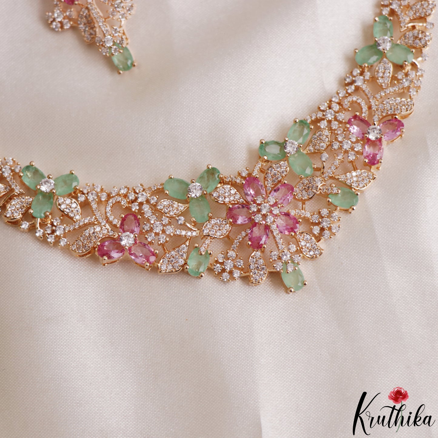 Gorgeous Floral Leaf Motifs CZ Victorian Necklace NC3126