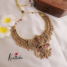 Royal Grand Nagas Jadau Temple necklace in Jalebi pattern with Green Beads NC1874 (Available  In 3 Colours)