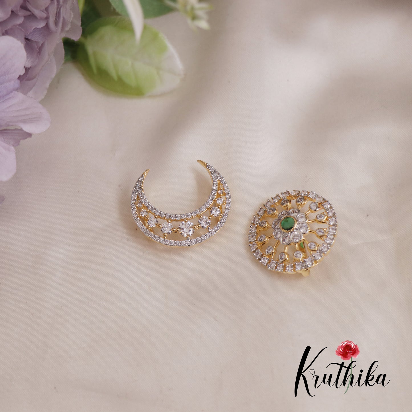 Classic AD Floral Chandra Surya Hair Ornaments J302