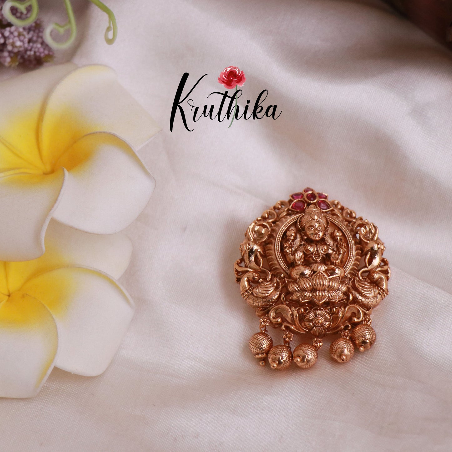 Premium Kemp Temple Lakshmi Jada Billa with Golden Beads J182