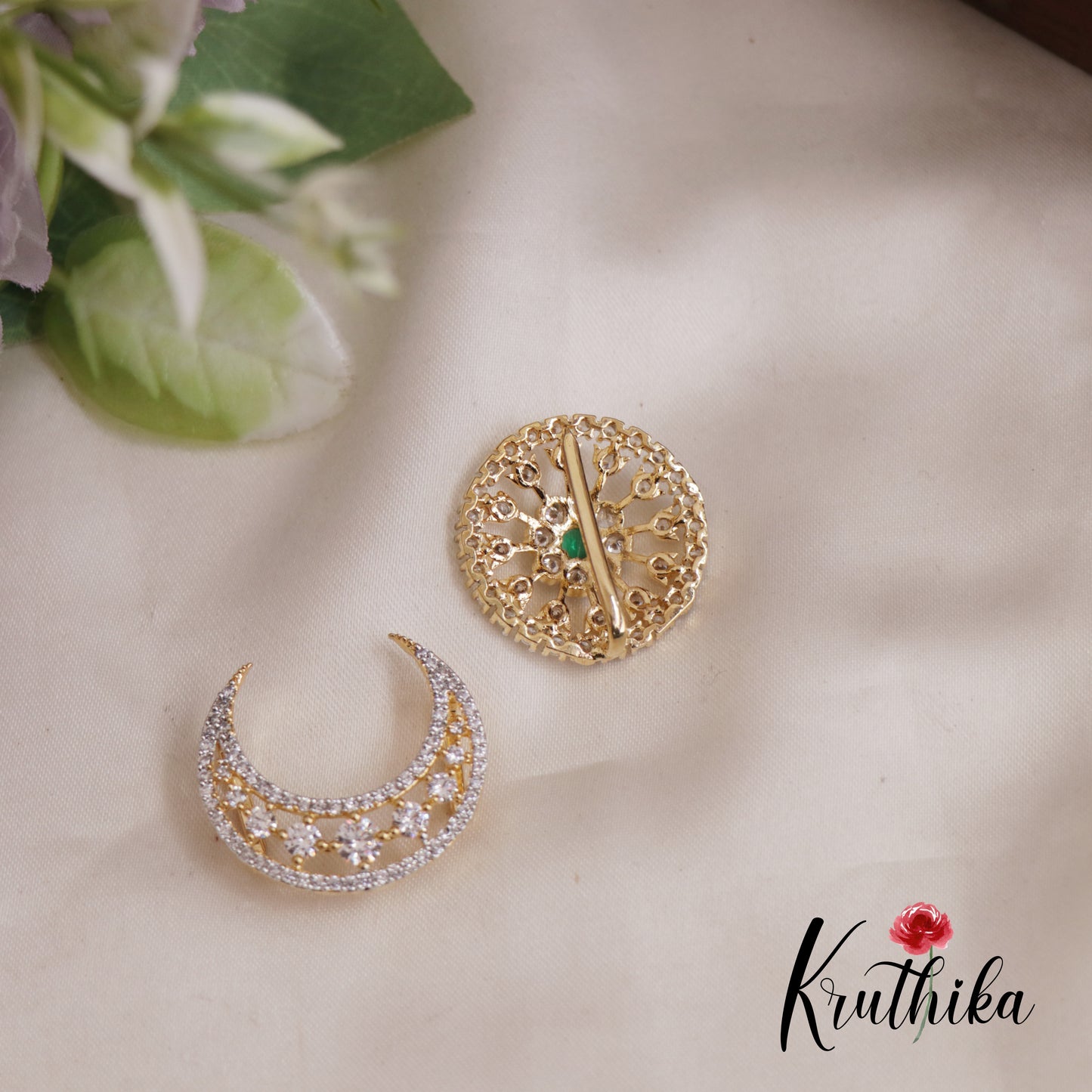 Classic AD Floral Chandra Surya Hair Ornaments J302