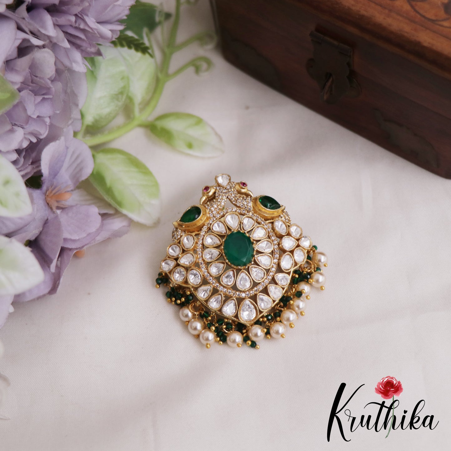 Stunning AD Floral Motifs AD Victorian Pendant Set PS286