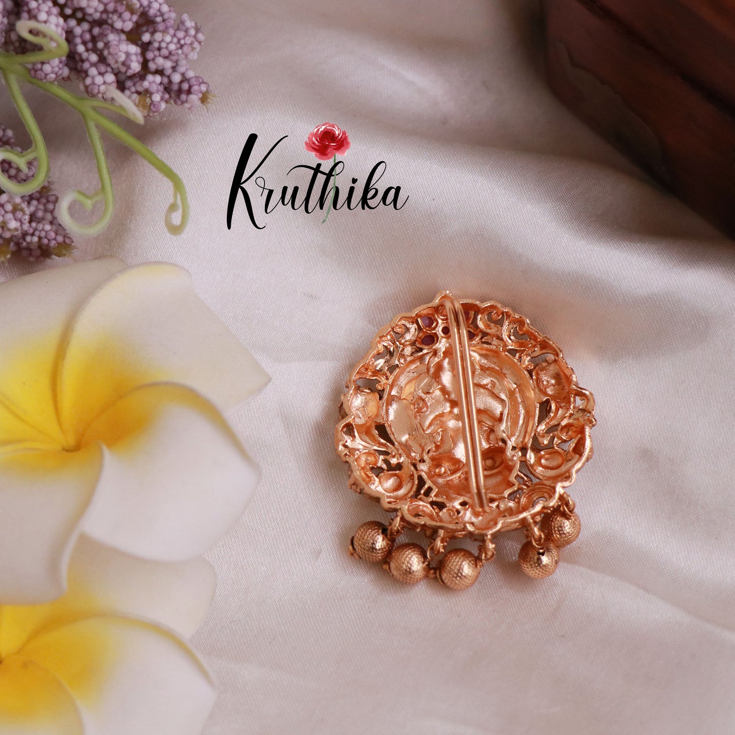 Premium Kemp Temple Lakshmi Jada Billa with Golden Beads J182