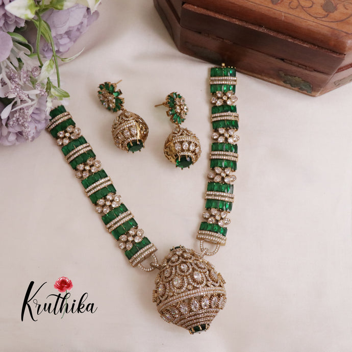 Premium Victorian moissanite Necklace with matching earrings NC2018 (In 3 colors)