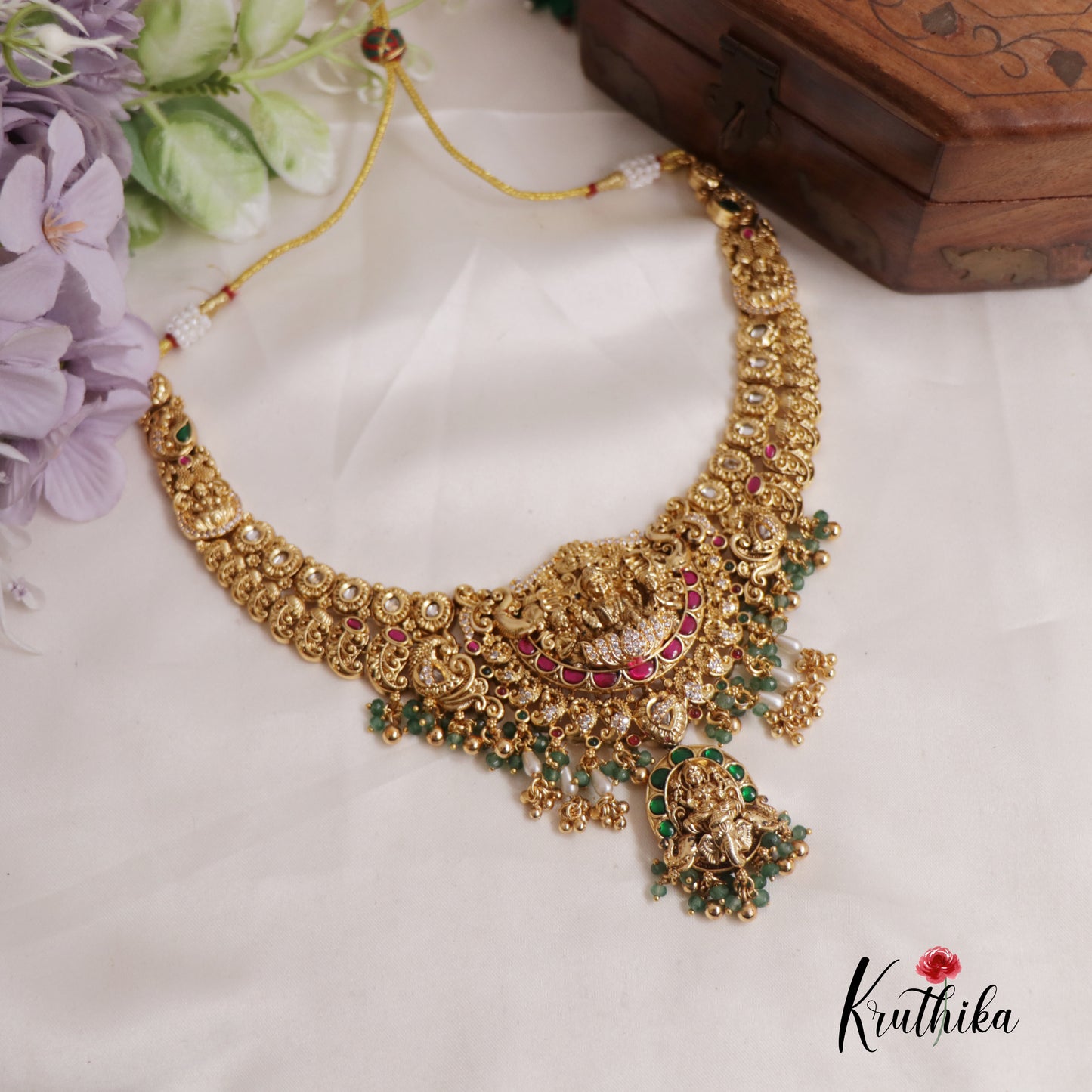 Attractive Jadau Antique Lakshmi Peacock Necklace with Beads NC2530
