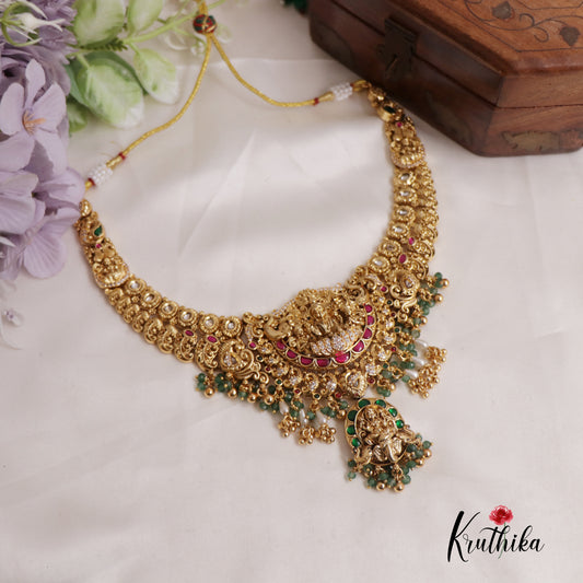 Attractive Jadau Antique Lakshmi Peacock Necklace with Beads NC2530