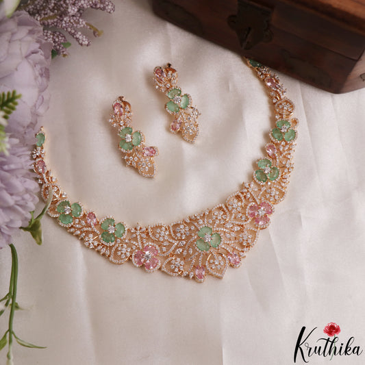 Stunning Floral Leaf Motifs CZ Victorian Necklace NC3127