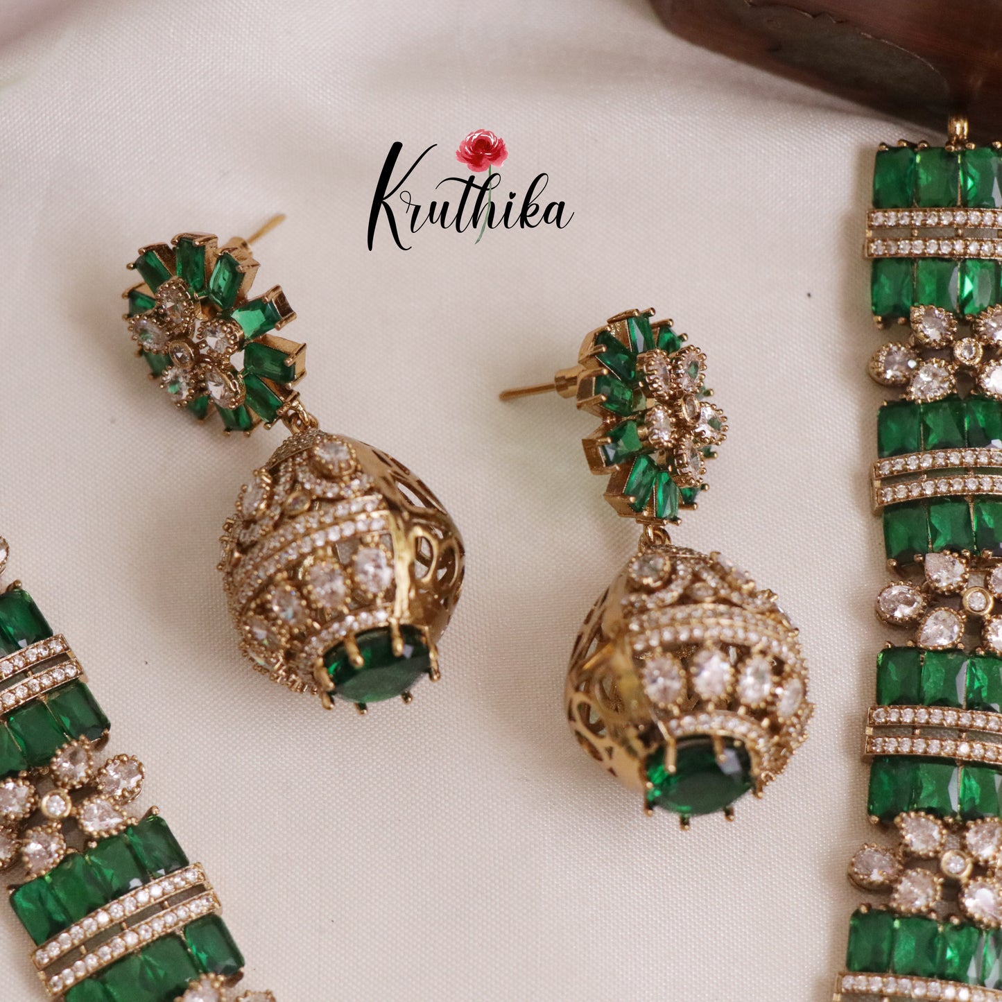 Premium Victorian moissanite Necklace set NC2018 (In 3 colors)