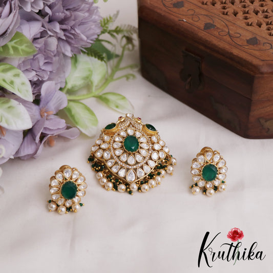 Stunning AD Floral Motifs AD Victorian Pendant Set PS286