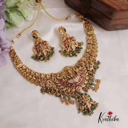 Attractive Jadau Antique Lakshmi Peacock Necklace with Beads NC2530