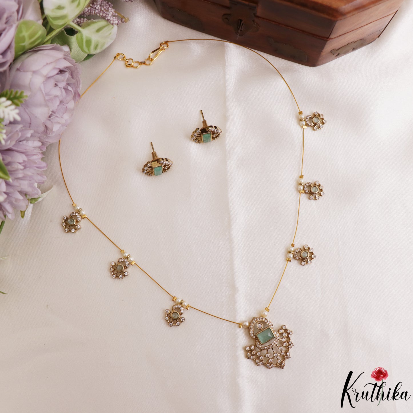 Pretty Floral Motifs CZ Invisible Chain NC3250 (Available In 6 Colors)