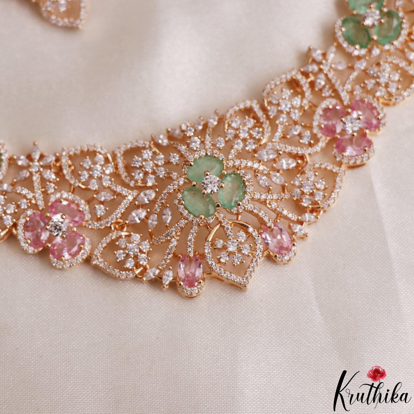 Stunning Floral Leaf Motifs CZ Victorian Necklace NC3127