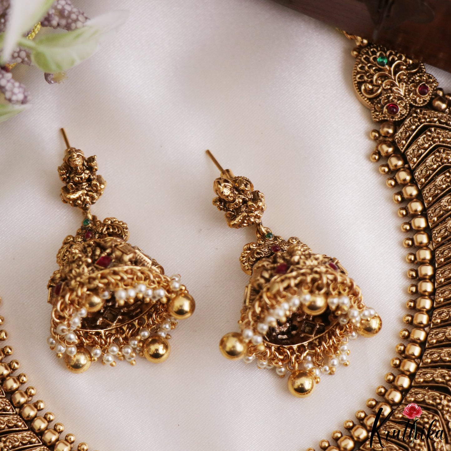 Grand 24K Gold-Inspired Antique Nagas Lakshmi Elephant Motifs Jadau Necklace NC3260 (Detachable Pendants)