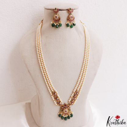 Classic Multi Strand Pearl Chain With Kemp Peacock Pendant LH2194 (Available In 2 Colors)