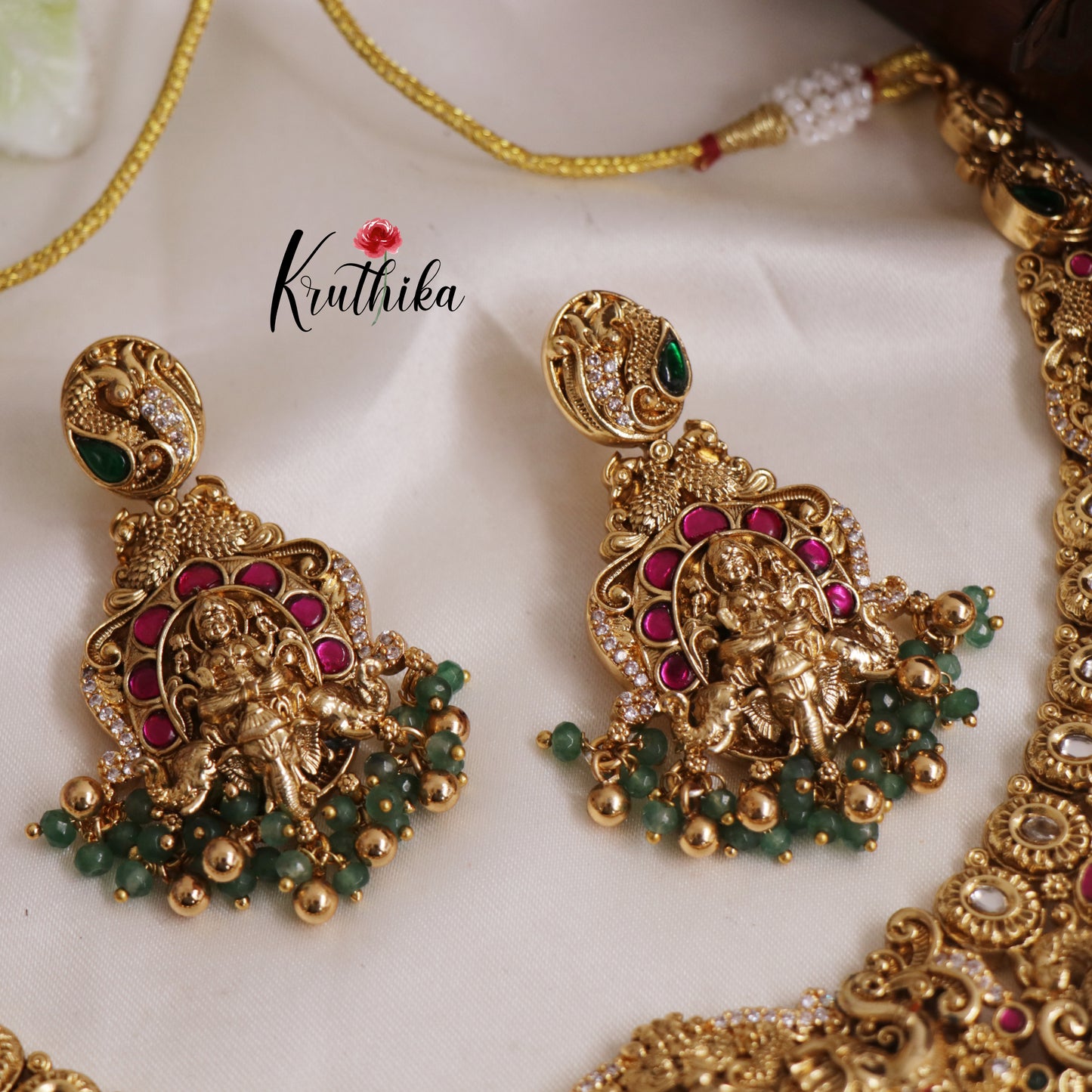 Attractive Jadau Antique Lakshmi Peacock Necklace with Beads NC2530