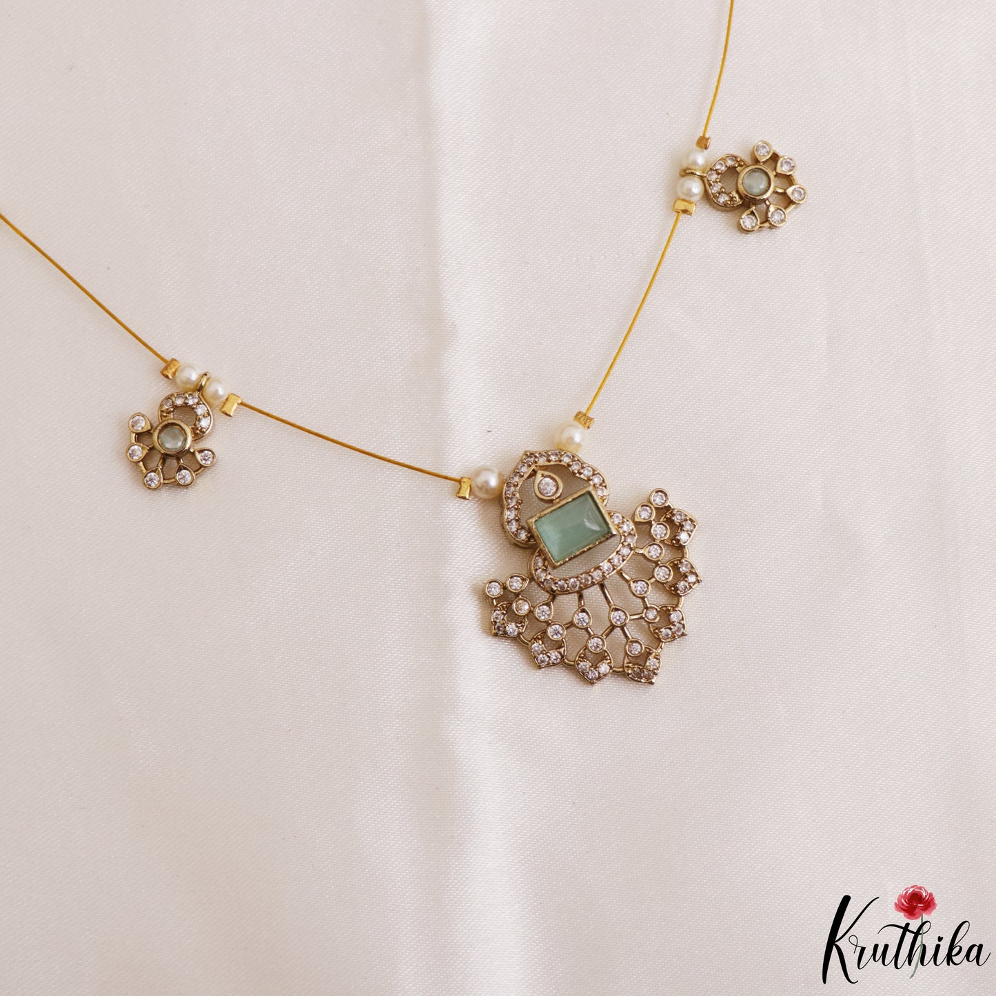 Pretty Floral Motifs CZ Invisible Chain NC3250 (Available In 6 Colors)