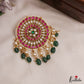 Gorgeous Floral Motifs Jadau Pendant With Green Bead Drops PS299