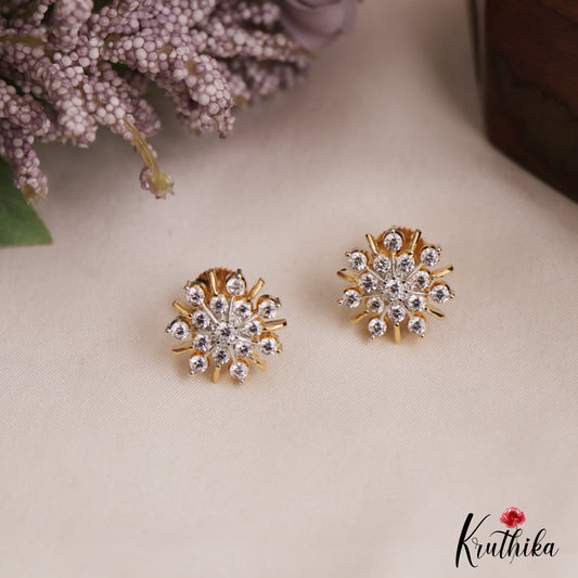 Simple Floral Motifs Gold-Tone CZ Stud Earrings E1121