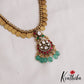 Elegant Antique Lakshmi Kasu Jadau Necklace With Green Bead Drops NC2879
