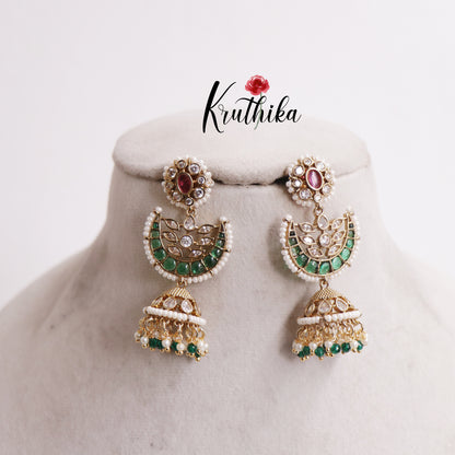 Elegant Kemp Floral Jhumkas With Pearl Drops Earrings E805
