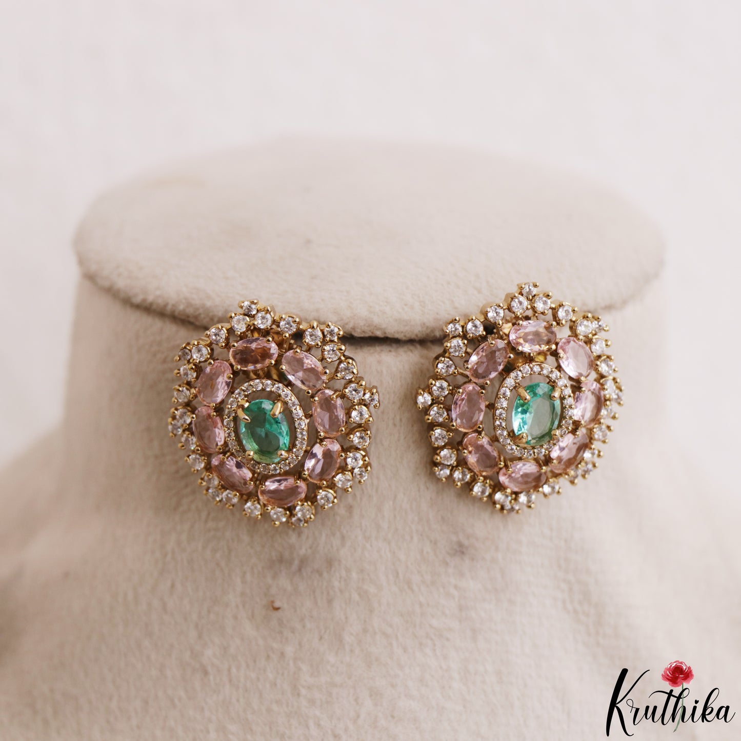 Trendy Floral Motifs CZ Victorian Stud Earrings E1215
