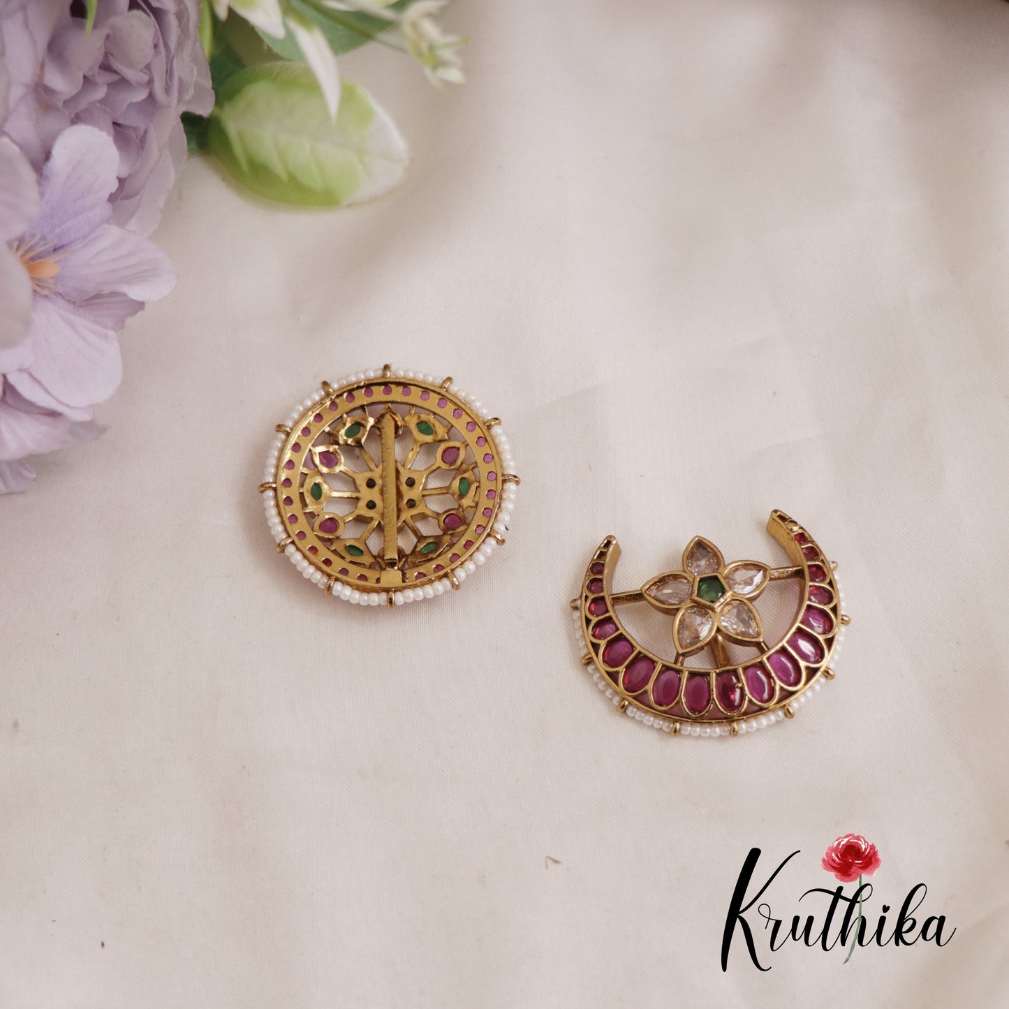 Beautiful Floral Chandra Surya Kemp Hair Ornaments J326