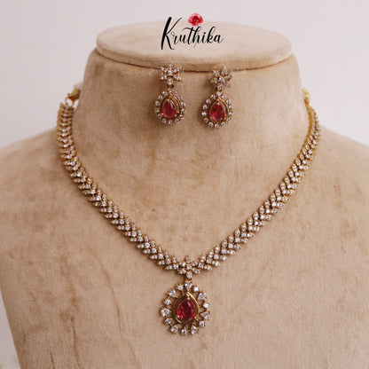 Beautiful CZ Leaf Necklace with Water Drop Pendant Set NC2271 (Available in 2 Colors)