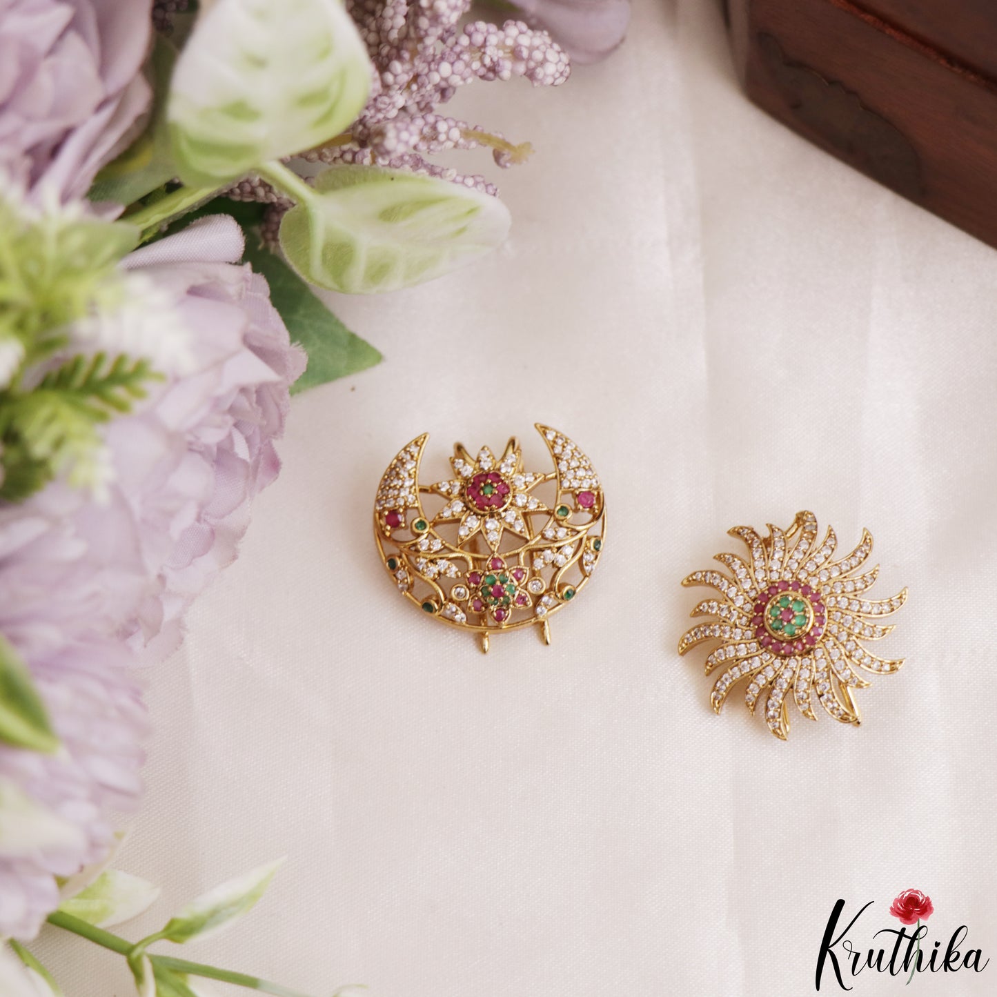 Pretty Floral Motifs Chandra Surya CZ Hair Ornaments J438