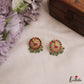 Elegant Peacock Motifs Stud Earrings With Green Bead Drops E1158