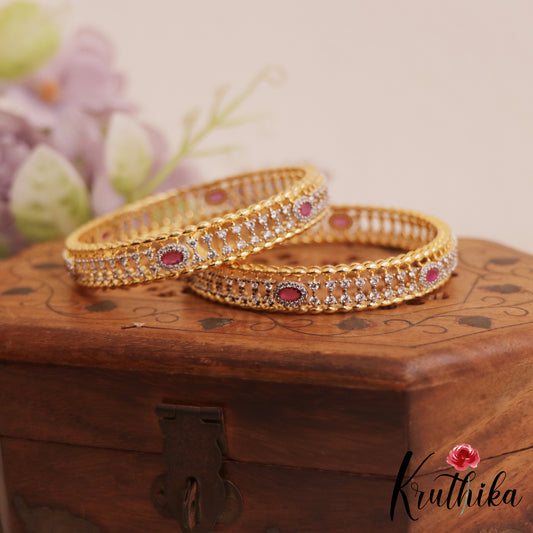 Beautiful Diamond-Finish Gold-Tone AD Bangles B521 (Set of 2)|(Available In 2 Colors)