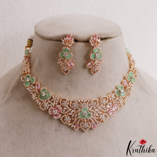 Stunning Floral Leaf Motifs CZ Victorian Necklace NC3127