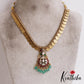 Elegant Antique Lakshmi Kasu Jadau Necklace With Green Bead Drops NC2879