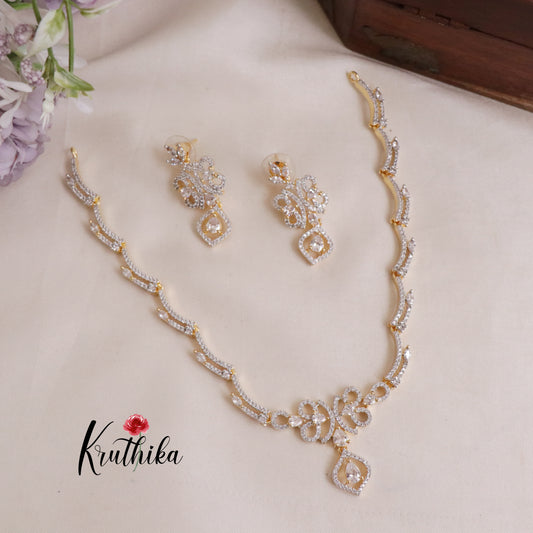 Beautiful Sparkling American Diamonds Gold Finish Necklace Set NC2062