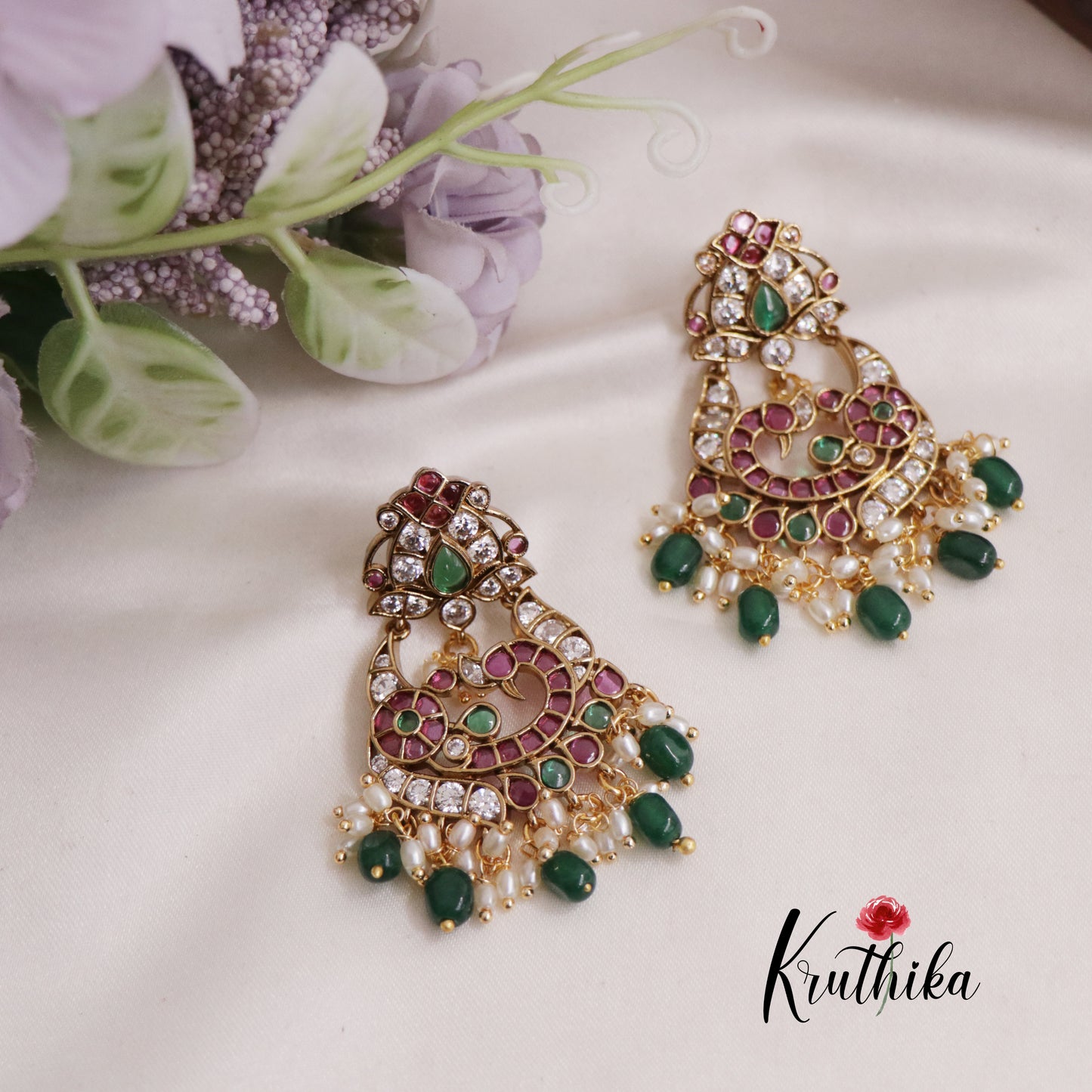 Gorgeous Kemp Peacock With Bead And Pearl Drops Earrings E802
