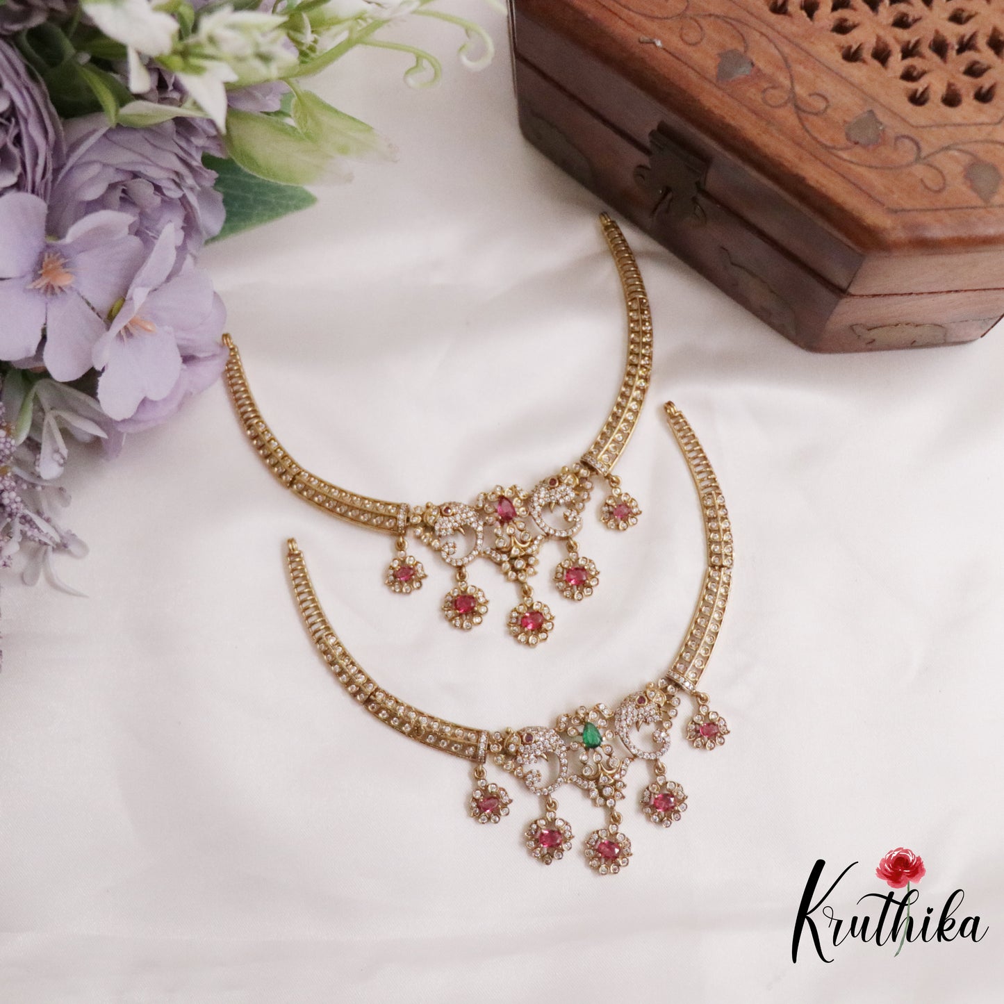 Trendy AD Elephant Floral Necklace Set NC2233 (Available in 2 Colours)
