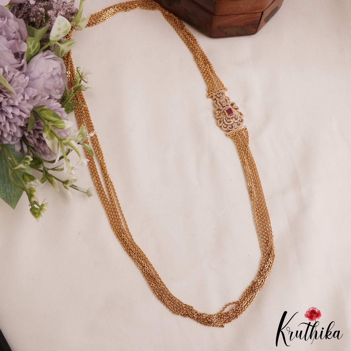 Elegant Multi Layer Vintage Chandra Haaram With Side AD Pendant LH2109