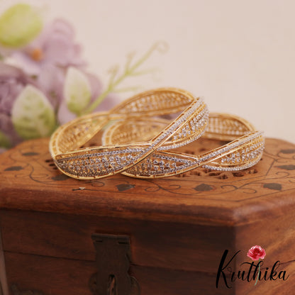 Beautiful Diamond-Finish Gold-Tone AD Bangles B515 (Set Of 2)