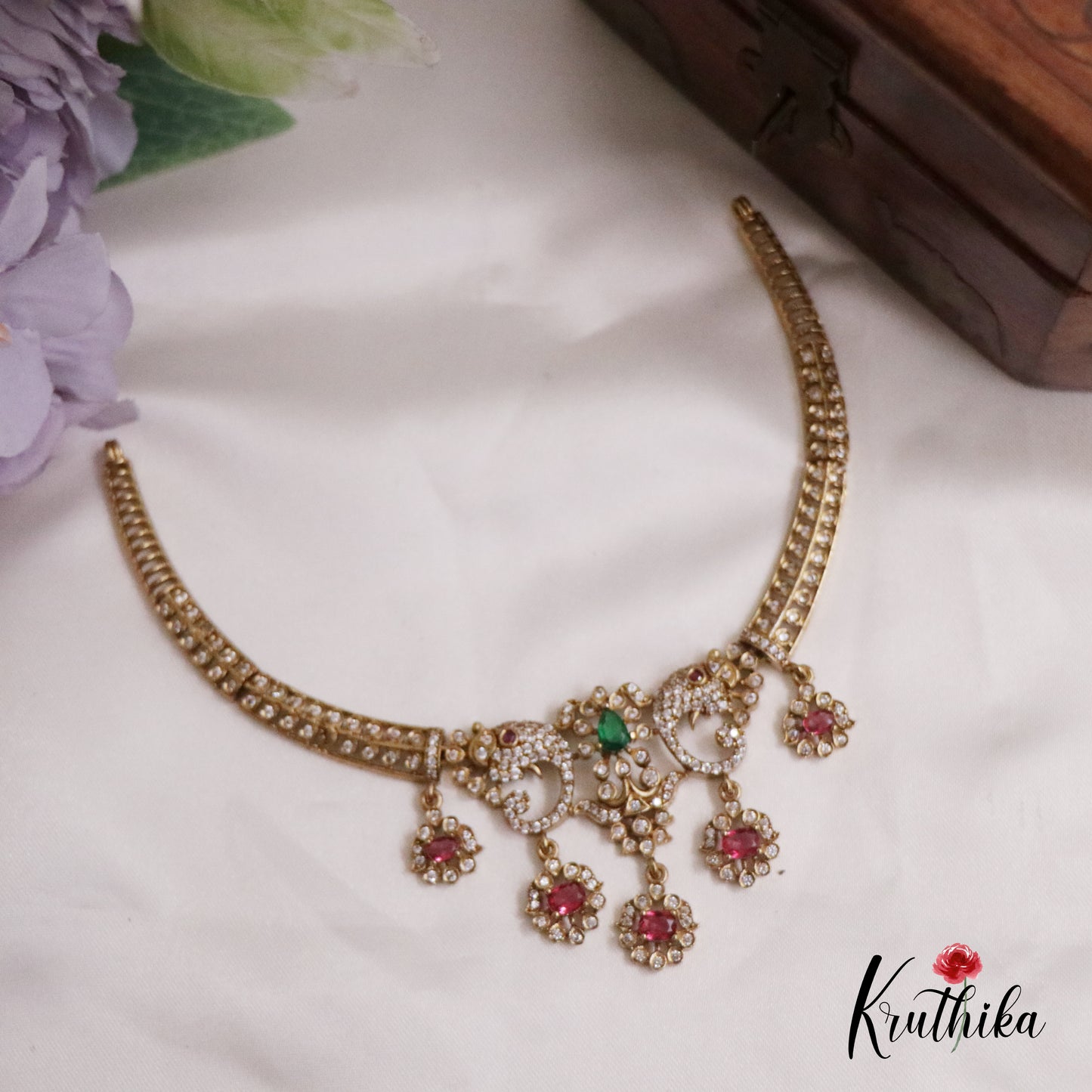 Trendy AD Elephant Floral Necklace Set NC2233 (Available in 2 Colours)
