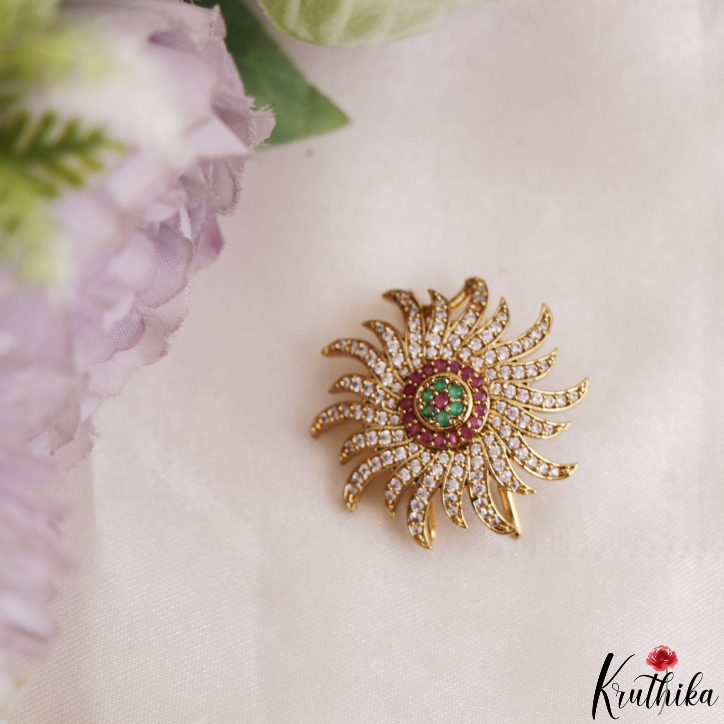 Pretty Floral Motifs Chandra Surya CZ Hair Ornaments J438
