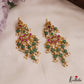Pretty Floral Motifs Jadau Earrings With Green Bead Drops E1149