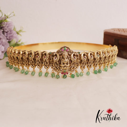 Premium Antique Nagas Lakshmi Peacock Hip Belt With Bead Drops V317  (Available In 2 Colours)