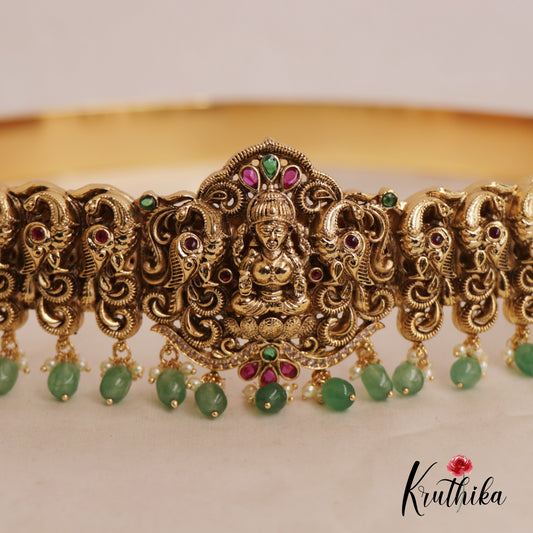 Premium Antique Nagas Lakshmi Peacock Hip Belt With Bead Drops V317  (Available In 2 Colours)