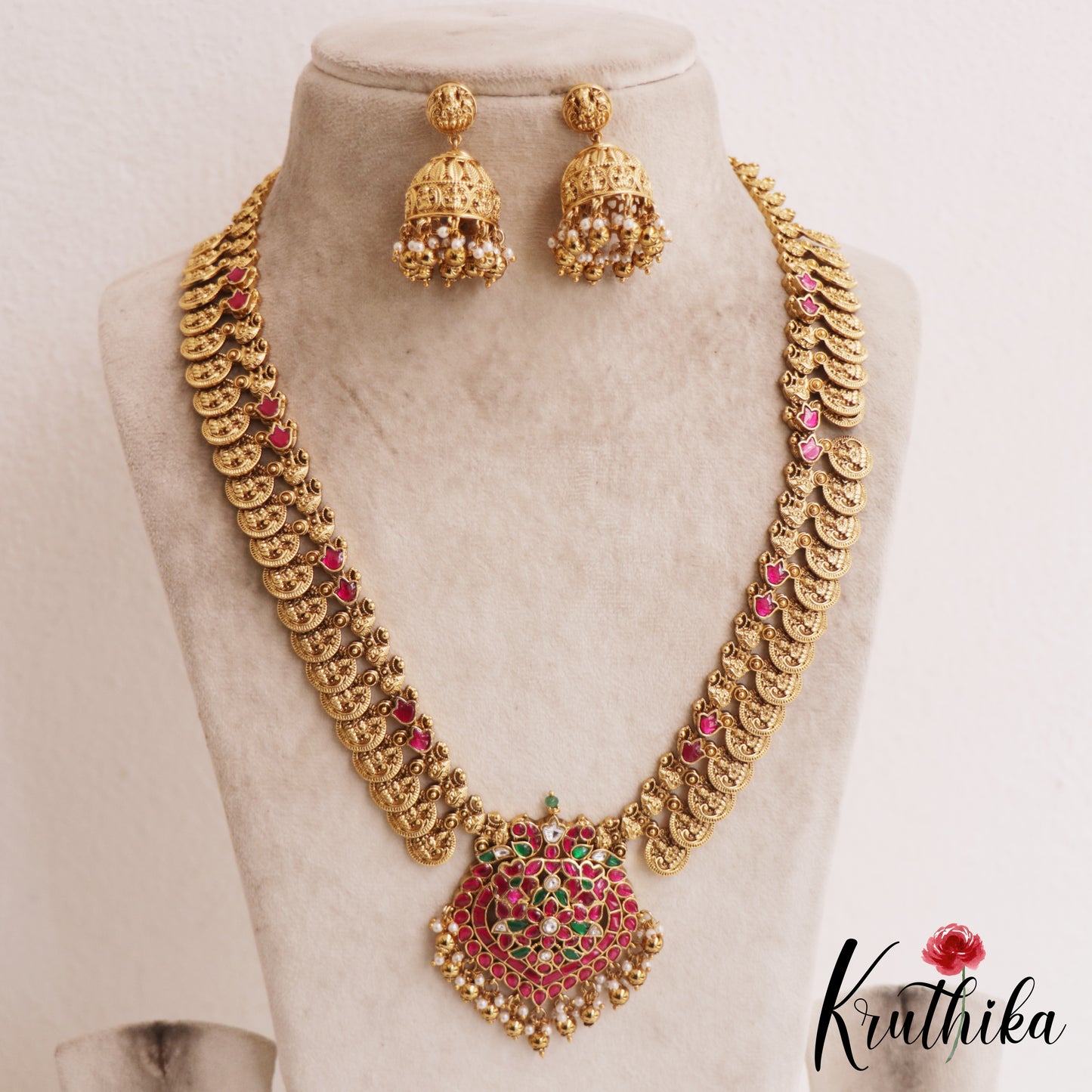 Stunning Antique Lakshmi Peacock Motifs Jadau Haaram LH2077