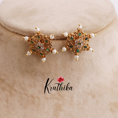 Elegant Antique Floral Chakra Pearl Earstuds E692 (Available in 3 Colors)