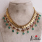 Classic Antique Lakshmi Kasu Jadau Necklace With Green Bead Drops NC2880