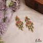Pretty Floral Motifs Jadau Earrings With Green Bead Drops E1149