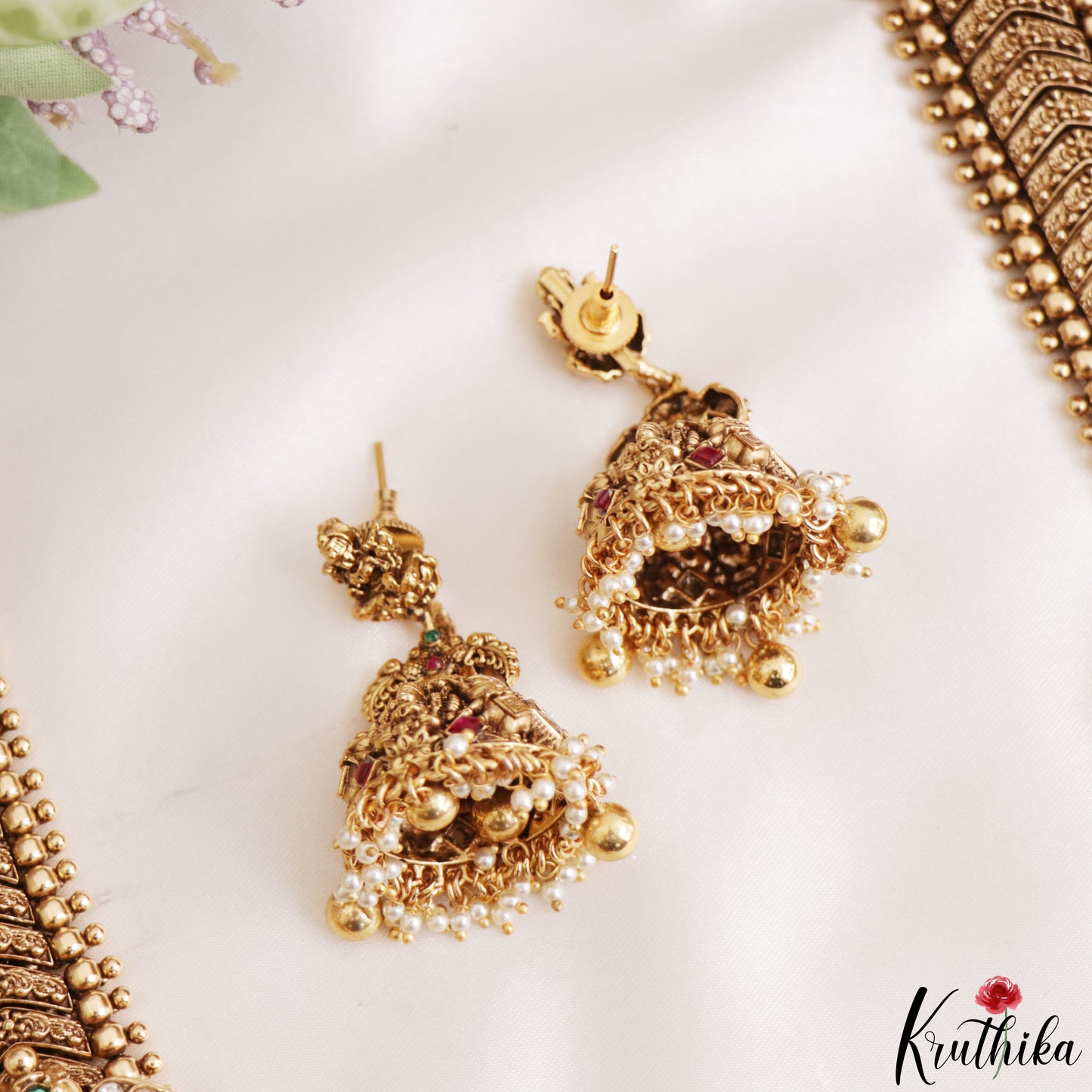 Grand 24K Gold-Inspired Antique Nagas Lakshmi Elephant Motifs Jadau Haaram LH2216 (Detachable Pendant)